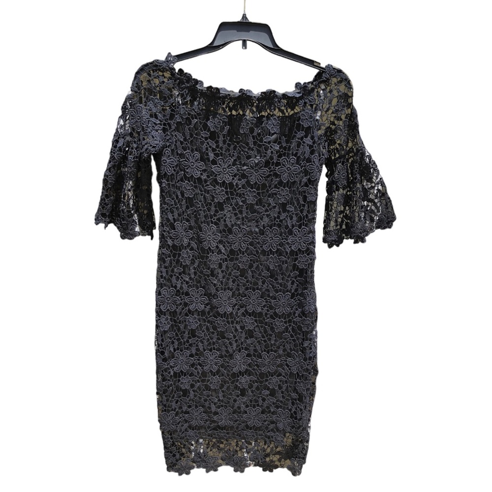 135• Auxo Collection Lace Little Black Cocktail Dress 3/4 Flounce Sleeve (Lg)